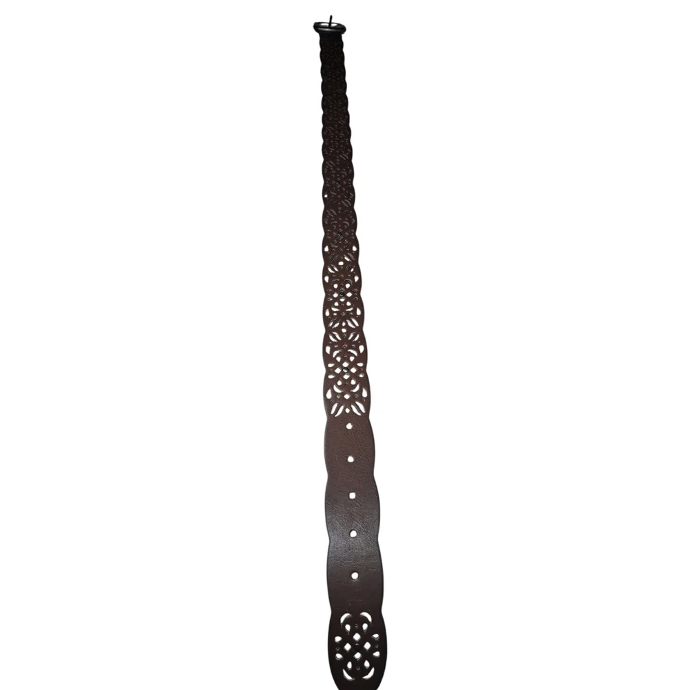 Brown Laser Cut Scalloped Boho Waist Belt Size M 39 Inches Long